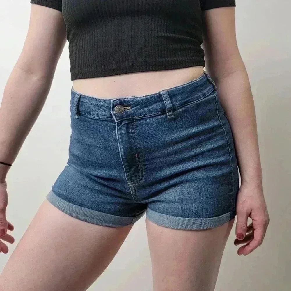 H&M Divided High Rise Denim Mom Shorts - 10 - Picture 2 of 6
